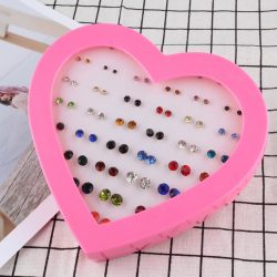 12Pcs Assorted Plastic Rings with Pink Heart Box Kids Girl Jewelry Present